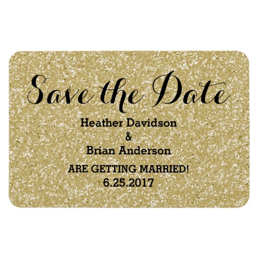 Gouden Glitter Bewaar de datum Flexi Magnet Magneet (Horizontaal)