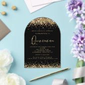 Gouden Glitter Black Quinceanera Verjaardagsfeest Acryl Uitnodigingen (Insitu (Huwelijk))