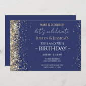 Gouden Glitter Blauw Dubbele Uitnodiging van de Ve (Voorkant / Achterkant)