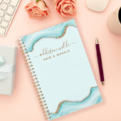 Gouden Glitter Blauw Marmeren Agaat Gepersonalisee Planner