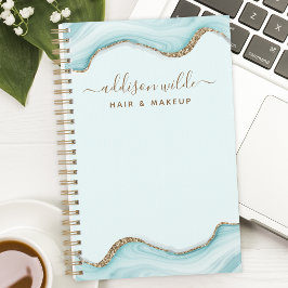 Gouden Glitter Blauw Marmeren Agaat Gepersonalisee Planner