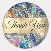 Gouden glitter blauw opaal dank u sticker (Voorkant)