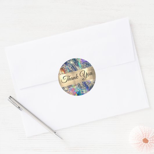 Gouden glitter blauw opaal dank u sticker (Envelop)
