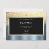 Gouden glitter blauwe afstudeerdatum bewaren save the date (Achterkant)