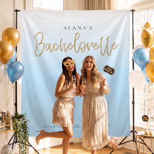 Gouden Glitter Blauwe Bachelorette-feest Fotohokje Wandkleed