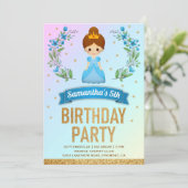 Gouden Glitter Blauwe Bloemenkroon Prinses Verjaar Kaart (Staand voorkant)