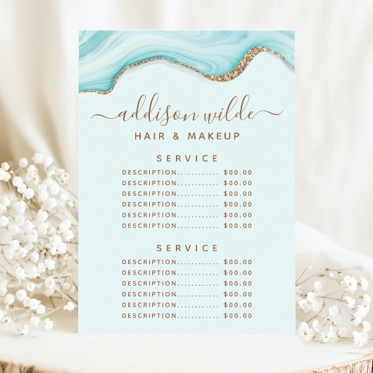 Gouden Glitter Blauwe Marmer Agate Service Prijs Menu