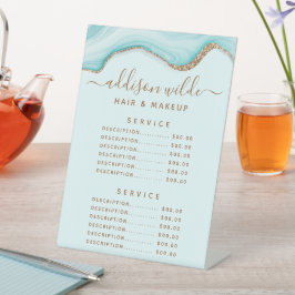Gouden Glitter Blauwe Marmer Agaten Service Prijs Reclamebord Met Voetstuk