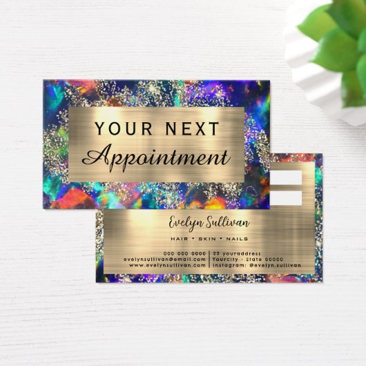 Gouden glitter blauwe opaal afspraak kaart (Bureau)