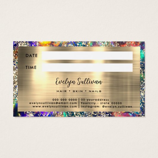 Gouden glitter blauwe opaal afspraak kaart (Achterkant)