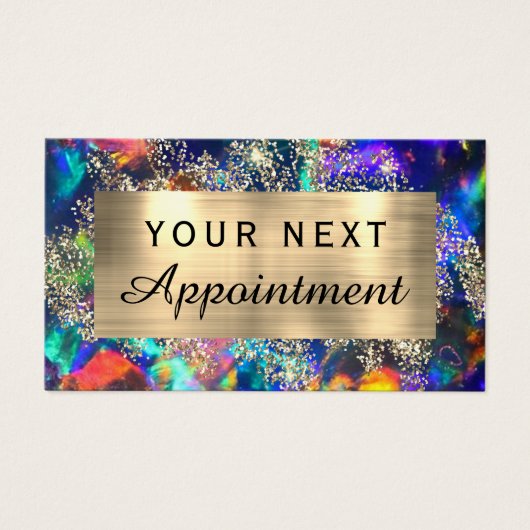 Gouden glitter blauwe opaal afspraak kaart (Voorkant)