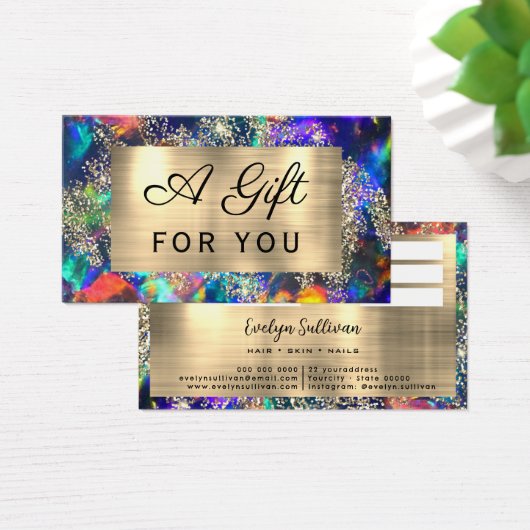 Gouden glitter blauwe opaal cadeaubon visitekaartje (Bureau)