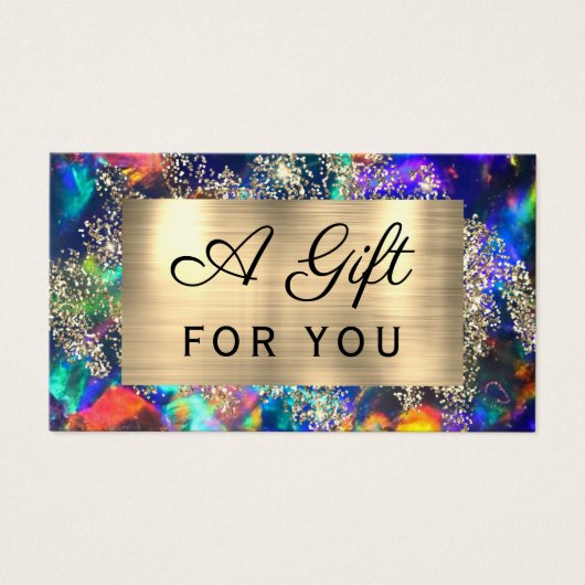 Gouden glitter blauwe opaal cadeaubon visitekaartje (Voorkant)