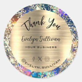 Gouden Glitter Blauwe Opaal Dank u Ronde Sticker