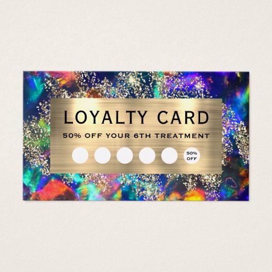 Gouden glitter blauwe opaal loyalty card visitekaartje (Voorkant)