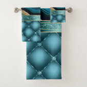 Gouden Glitter Blauwgroen Agaat Marmeren Diamanten Bad Handdoek (Insitu)