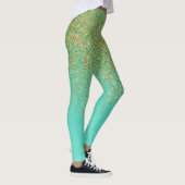Gouden Glitter & Blauwgroen Aqua Glam Glitterij Leggings (Rechts)