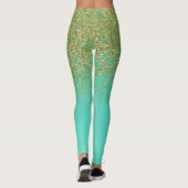 Gouden Glitter & Blauwgroen Aqua Glam Glitterij Leggings (Achterkant)