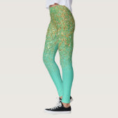 Gouden Glitter & Blauwgroen Aqua Glam Glitterij Leggings (Links)
