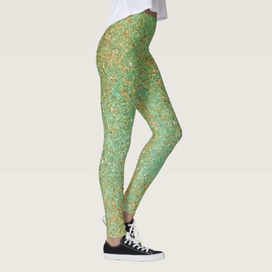 Gouden Glitter & Blauwgroen Aqua Glam Glitterij Leggings (Rechts)