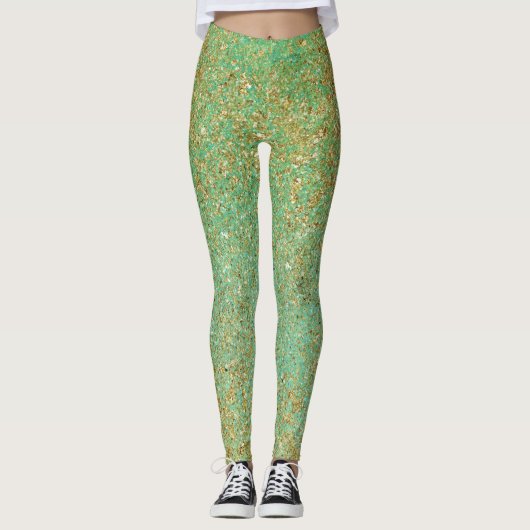 Gouden Glitter & Blauwgroen Aqua Glam Glitterij Leggings (Voorkant)