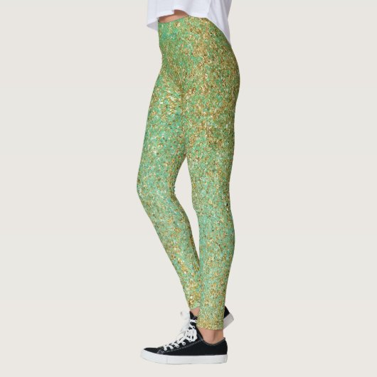 Gouden Glitter & Blauwgroen Aqua Glam Glitterij Leggings (Links)