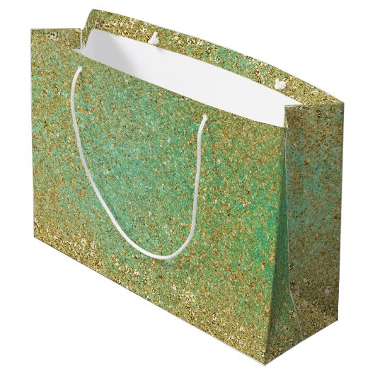 Gouden Glitter Blauwgroen Aqua Glittery Glam Spark Large Cadeautasje (Achterkant Gekanteld)