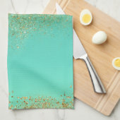 Gouden Glitter & Blauwgroen Aqua Modern Girly Tren Theedoek (Quarter Fold)