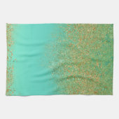 Gouden Glitter & Blauwgroen Aqua Modern Girly Tren Theedoek (Horizontaal)