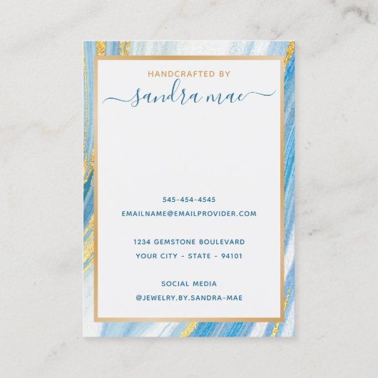 Gouden Glitter Blauwgroen Blauw Marmeren Sieraden  Visitekaartje (Achterkant)