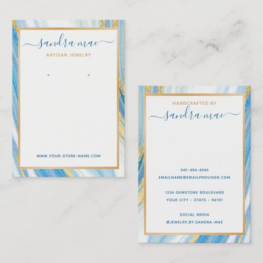 Gouden Glitter Blauwgroen Blauw Marmeren Sieraden  Visitekaartje (Voorkant / Achterkant)