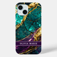 Gouden Glitter Blauwgroen en Paarse Edelsteen Cust