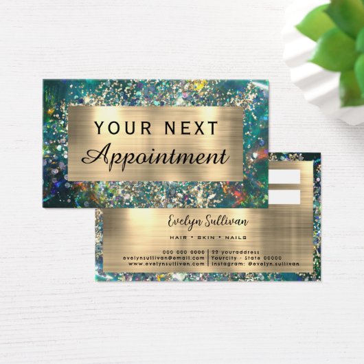 Gouden glitter blauwgroen opaal afspraak kaart (Bureau)