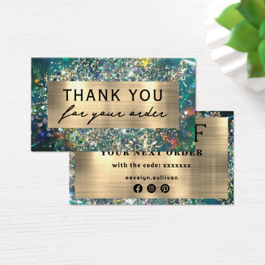Gouden glitter blauwgroen opaal kortingskaart visitekaartje (Bureau)
