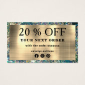 Gouden glitter blauwgroen opaal kortingskaart visitekaartje (Achterkant)