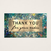 Gouden glitter blauwgroen opaal kortingskaart visitekaartje (Voorkant)