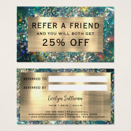 Gouden glitter blauwgroen opaal verwijzingskaart visitekaartje