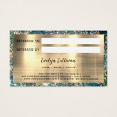 Gouden glitter blauwgroen opaal verwijzingskaart visitekaartje (Achterkant)