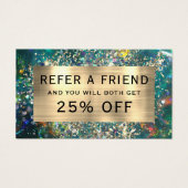 Gouden glitter blauwgroen opaal verwijzingskaart visitekaartje (Voorkant)