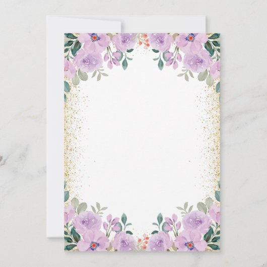 Gouden Glitter Blauwgroen Paarse Bloemen Eenhoorn  Kaart (Achterkant)