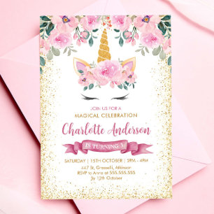 Gouden Glitter Blauwgroen Roze Bloemen Eenhoorn Ve Kaart
