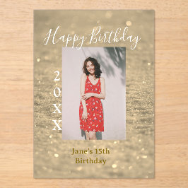 Gouden glitter blij 15e verjaardag foto naam jaar acryl uitnodigingen