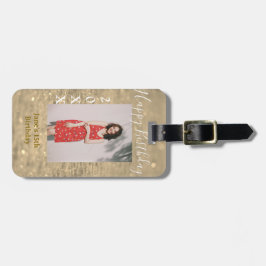 Gouden glitter blij 15e verjaardag foto naam jaar bagagelabel