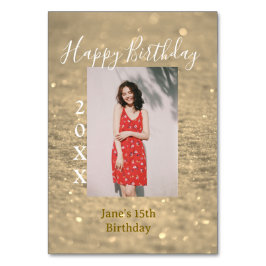 Gouden glitter blij 15e verjaardag foto naam jaar kaart