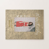 Gouden glitter blij 15e verjaardag foto naam jaar legpuzzel (Horizontaal)