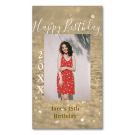 Gouden glitter blij 15e verjaardag foto naam jaar magnetisch visitekaartje