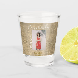 Gouden glitter blij 15e verjaardag foto naam jaar shot glas