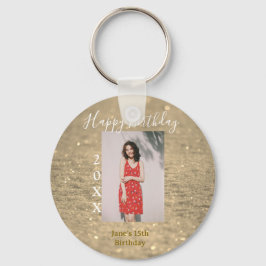 Gouden glitter blij 15e verjaardag foto naam jaar sleutelhanger
