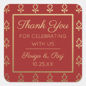 Gouden Glitter Bloem Bruiloft Retour Gift Favor Vierkante Sticker (Voorkant)