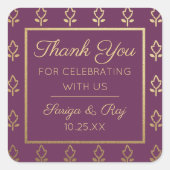 Gouden Glitter Bloem Bruiloft Retour Gift Favor Vierkante Sticker (Voorkant)